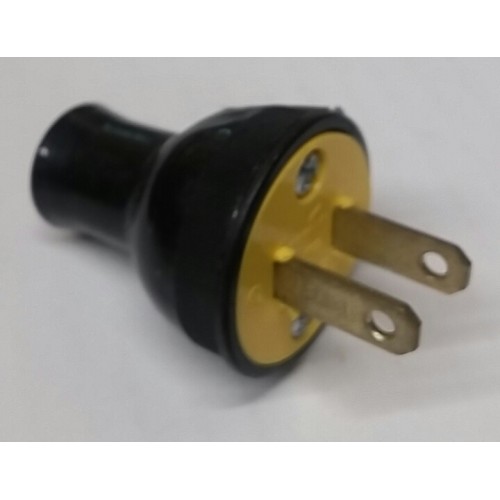 Power Plug, Black Round Base Classic Style with Yellow Insert 15A 125V 2-Wire