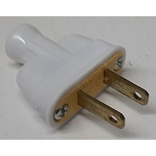 Power Plug, White Classic Style with Yellow Insert 15A 125V 2-Wire